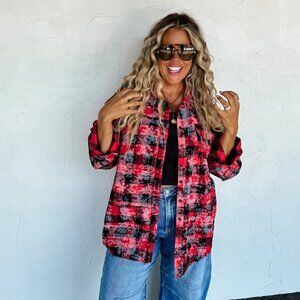 Red/Black JUNIPER BLEACHED PLAID TOP • BLAKELEY